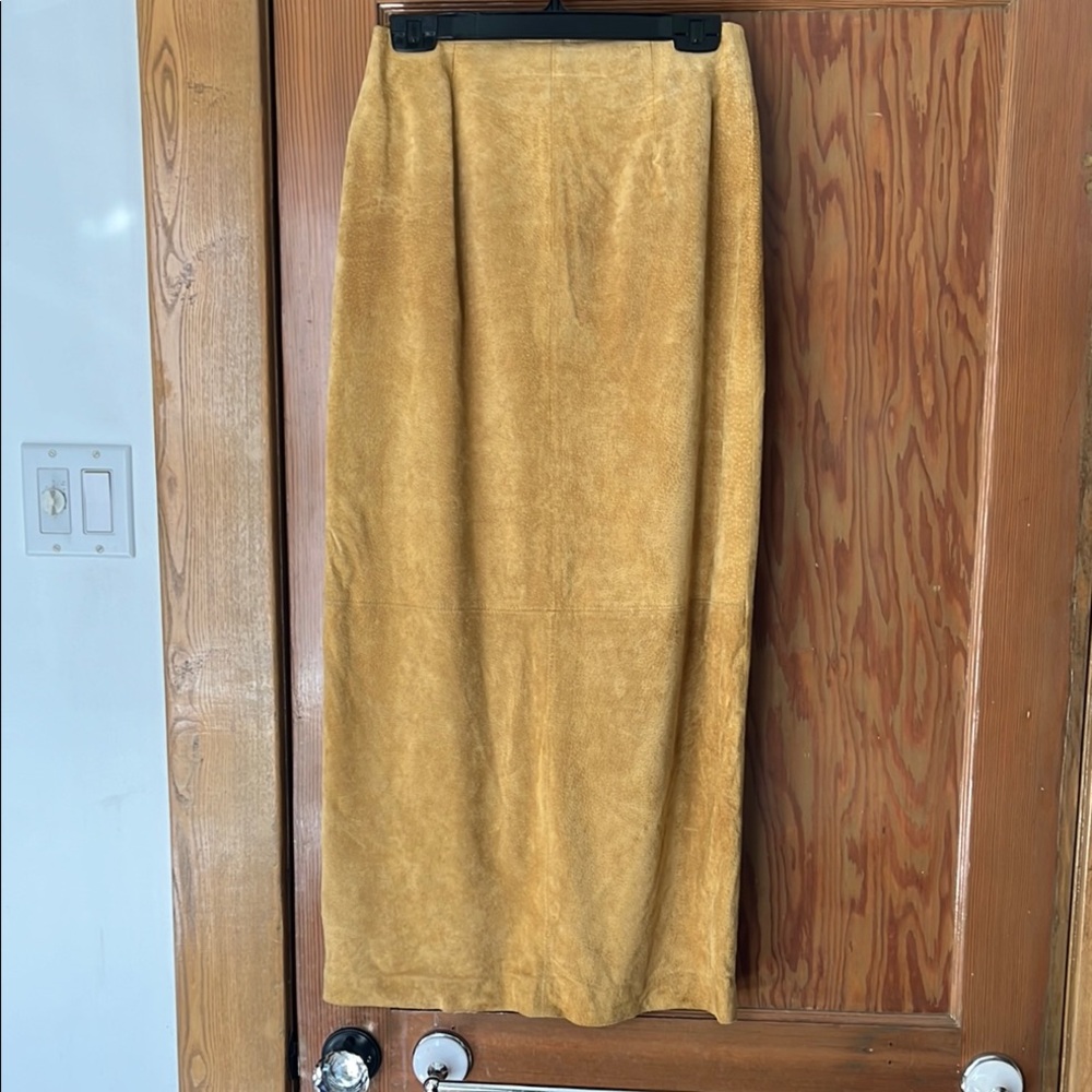 Elegant tan suede full length skirt